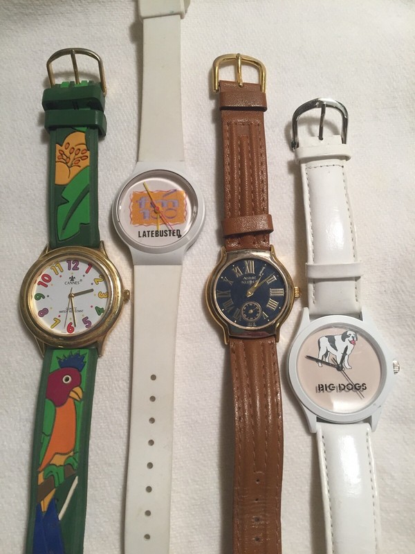 4 Vintage Watches - Anne Klein, Cannes, Big Dogs, FM 100 Latebuster