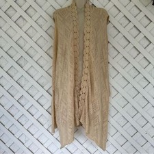 Rebecca Elliot All Crochet Knit Long Line Vest Cover-up Large