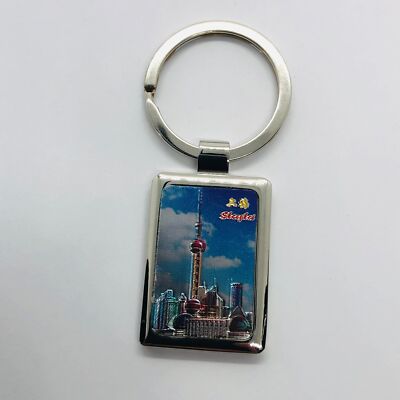 Vtg Shanghai Souvenir Metal Keychain w/ Oriental Pearl Tower