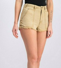 NWT FREE PEOPLE Cut Off Denim Jean Shorts Sandy Khaki Get Far High Rise 0 New
