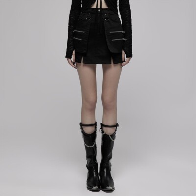 Punk Rave Minirock - Techwear Gothic Punk Reißverschluss