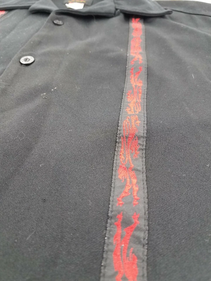 BC Ethic Button Up Shirt Mens Size L Black Red Dragon Short Sleeve Bowling B9 - Image 3 of 4