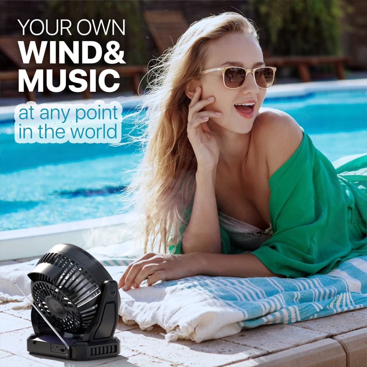 Fuzix Aero Solar Powered Portable Fan BT Speaker AUX USB Micro SD