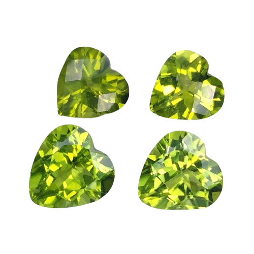 7.15CTS GREEN NATURAL PERIDOT HEART CUT 4PCS LOOSE GEMSTONES "SEE VIDEO" - Picture 3 of 3