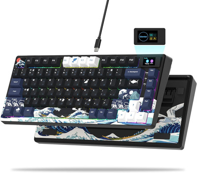 Womier S-K80 75% Mechanical Custom Keyboard, OLED Screen, Hot Swappable, Black
