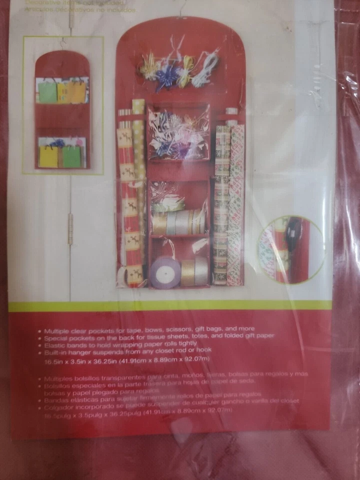 Organizador de envoltura de regalo colgante navideño, suspende de cualquier varilla o gancho de armario, múltiple Foto 2 de 3