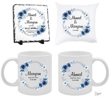 Personalised His and Hers Wedding Gift Set Bundle Floral Design For Couple Mug