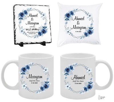 Personalisiertes Geschenkset Hochzeit für Sie und Sie Paket Blumenmuster für Paar Tasse