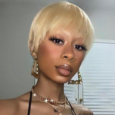 613 Blonde Human Hair Wigs with Bangs Pixie Cut Short Wigs