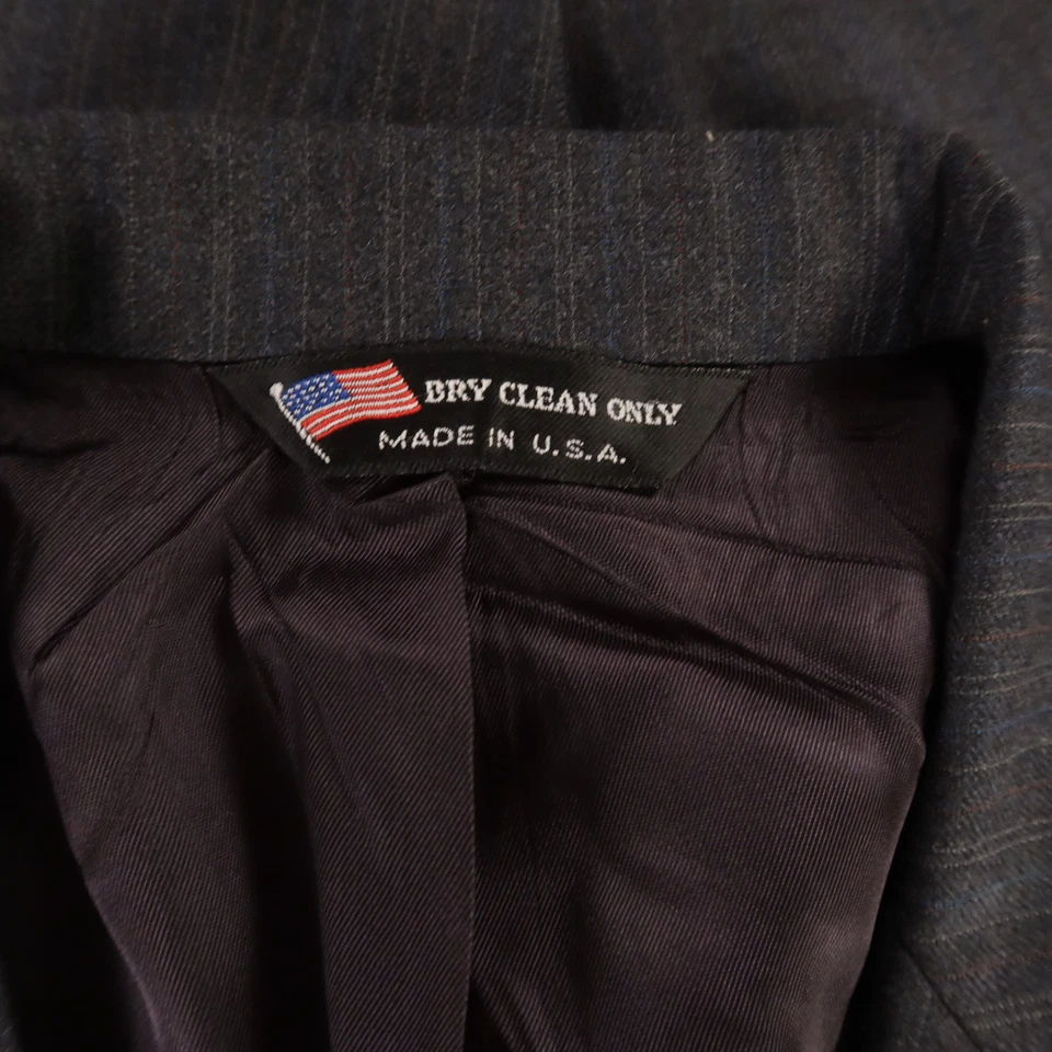 VTG Chalk Stripe Suit M Gray Heather 100% Wool Twill Worsted USA 40R 36x31 - Image 3 of 4