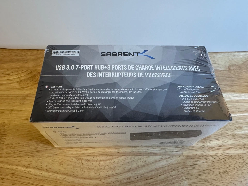 Sabrent HB-B7C3 60W 7-Port USB 3.0 Hub + 3 Smart Charging Ports ~NEW~ - Image 3 of 3