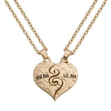 New Big Sis Lil Sis Heart Break shaped Pendant Necklace For Girls Pack of 3
