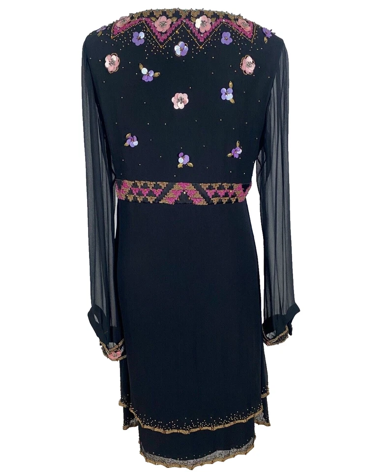 Matthew Williamson Silk Blk Embroidery Floral Dress Size 8 - Image 3 of 4