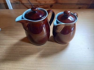 2 Stück x Vintage Denby Steingut ''Homestead Brown'' Tee-/Kaffeekannen, braune Glasur