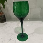 Vintage Set of 5 Mouth Blown Emerald Green 8.5” Wine Glasses — photo 2
