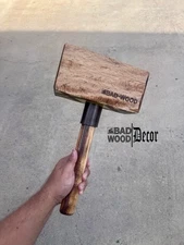 Bad-Wood Mallet 5lbs Southern Oak 8x4x4, Hickory 10.5in Handle, Leather Collar