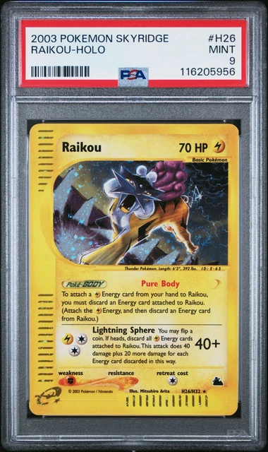 2003 POKEMON SKYRIDGE H26 RAIKOU HOLO PSA 9