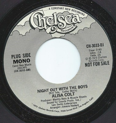 Alisa Colt - Night Out With The Boys - Used Vinyl Record 7 - Promo - G8100z