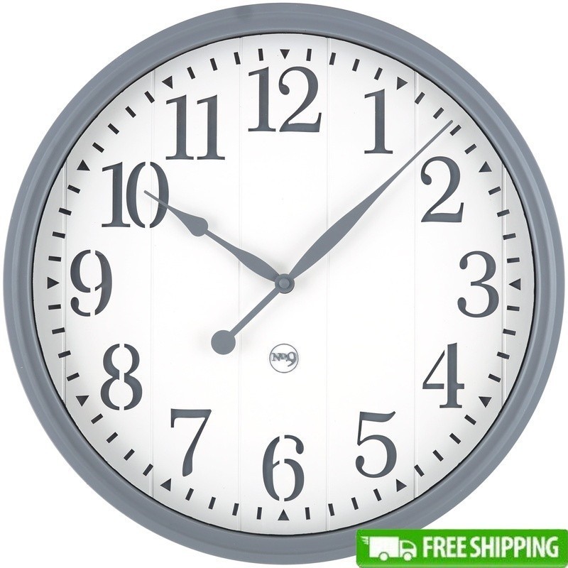 15 Inch Farmhouse Analog Wall Clock Gray White Arabic Numbers Easy Hang Indoor