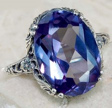 6CT Natural Alexandrite 925 Sterling Silver Art Deco Look Ring Sz 6 RE1