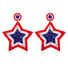 Patriotic Earrings 4 Th of July Beaded Earrings Handmade Cute Red White Blue Ame