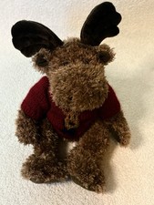 Russ Berrie Moose Plush Stuffed Animal Brown with Red Sweater 1990s Lodge