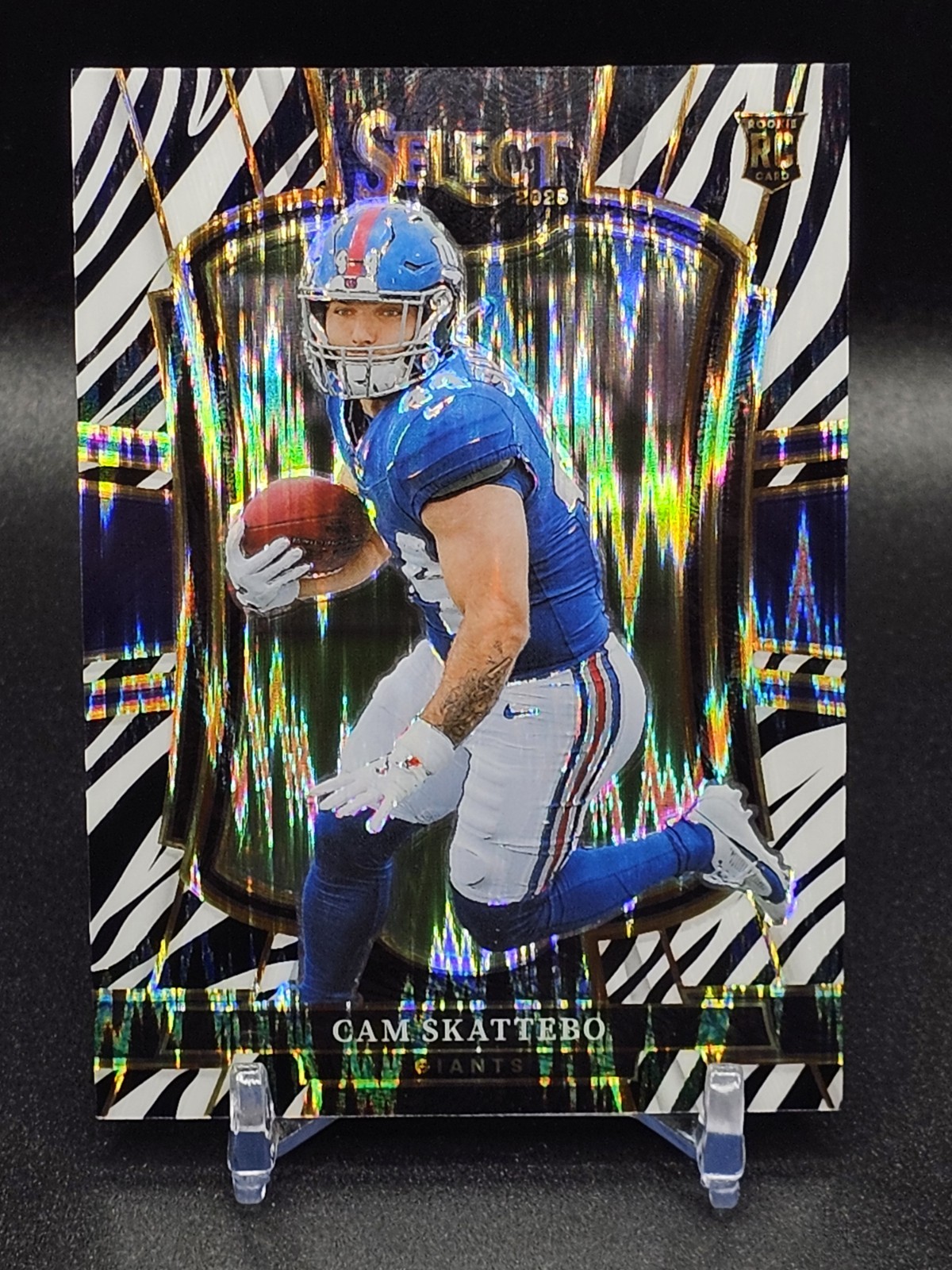 2025 Select - Cam Skattebo - Zebra Prizm Shock 195 - Giants RC, Case Hit, Chase