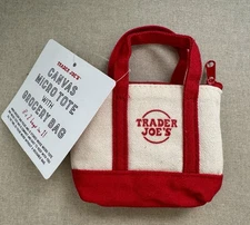 Trader Joe's - MICRO Canvas Red Tote with Reusable Grocery Foldable Tote Bag