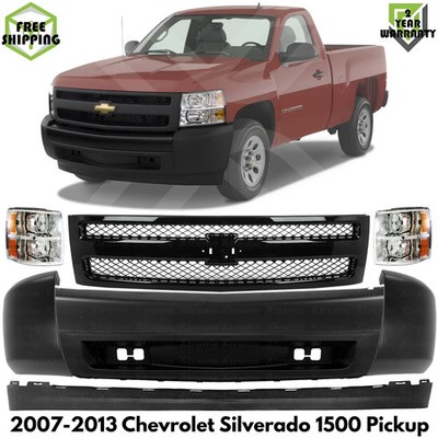 Front Bumper & Headlights Assembly Kit For 2007-2013 Chevrolet Silverado 1500