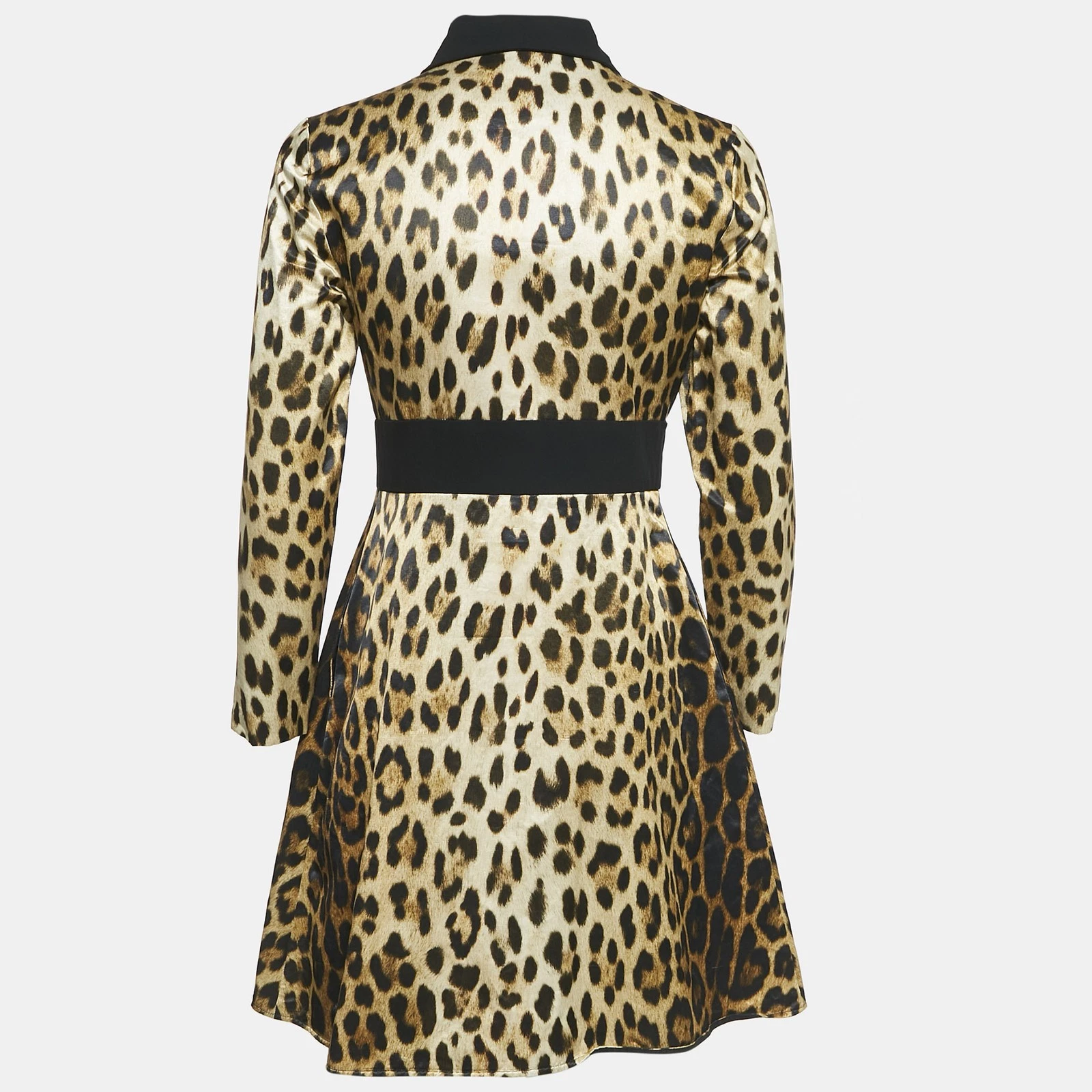 Abito Camicia Moschino Couture Marrone Stampa Leopardata Misto Cotone S