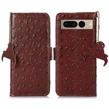 Flip cover Genuine Leather Case for Google Pixel 7 Pro Ostrich Grain Slot Holder