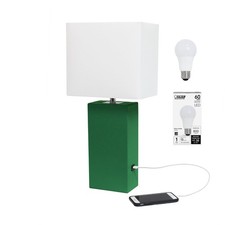 Elegant Designs LT1053GRNLB Modern Leather Wrapped Table Lamp with USB Port f...