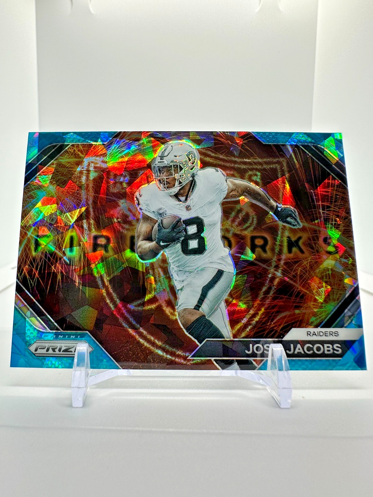 JOSH JACOBS 2023 PANINI PRIZM FIREWORKS BLUE ICE RAIDERS 99/99 Q3628