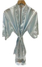 Vintage Go Softly Robe Womens Size S Blue Satin Kimono Short Old Money Read