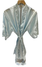 Vintage Go Softly Robe Womens Size S Blue Satin Kimono Short Old Money *Read