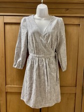 Old Navy Wrap Waist Define Dress Navy White Stripe V-neck Tie Waist 3/4 Sleeve S