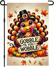 Thanksgiving Turkey Garden Flag Double Sided 12X18 Inch Happy Fall Pumpkin Leaf