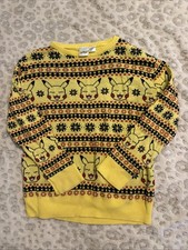 Pokemon Pikachu Fair Isle Holiday Knit Sweater Kids Large Yellow Snowflake