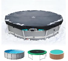 14ft Round Pool Cover Auto Drain Winter Above Ground Black 420D Oxford