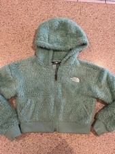 The North Face Girls Youth Cropped fleece teal Hoodie Size small 7/8