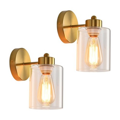 KENMI Metal Sconces Wall Lighting with Clear Glass Shade, 2 PACK, Gold