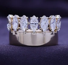 1.33 Ctw 7 Stone Ring Weddeing Band Ring Marquise Lab Grown Diamond 14K YG