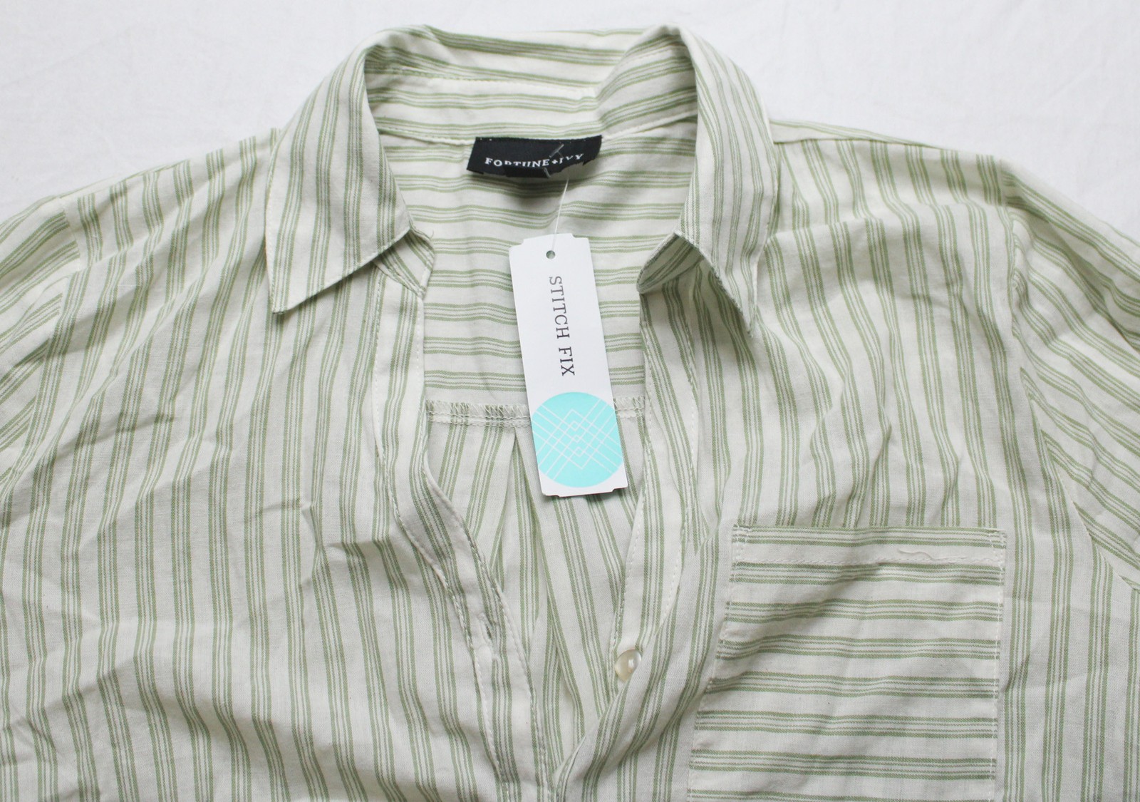 Fortune + Ivy Women's Maurice Tie Front Blouse EH6 Green Stripes Medium NWT