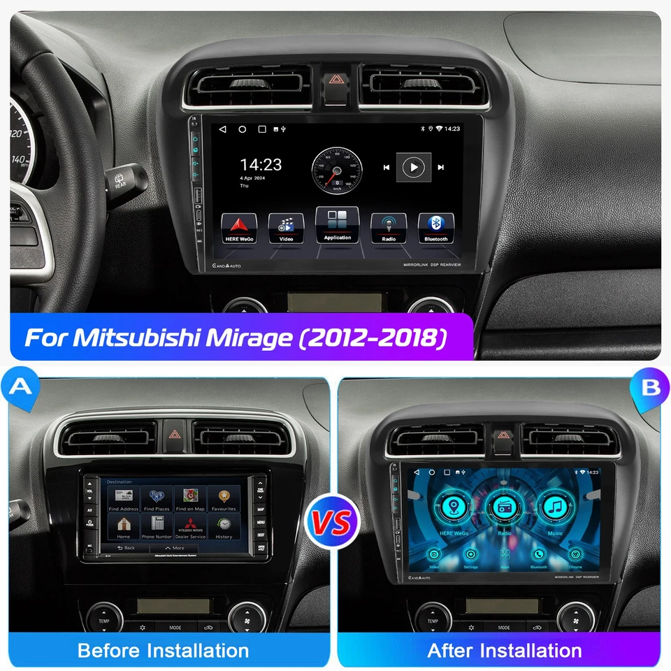 Radio de coche estéreo Carplay GPS navegación con cámara para Mitsubishi Mirage 2012-2018 9" Foto 3 de 4