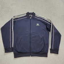 Vintage Adidas Jacket Mens Medium Blue Navy Stripe Track Full Zip Trefoil Y2K