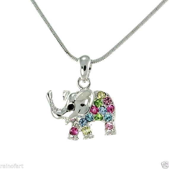 Swarovski Crystal Elephant Pendant Necklace Multi-Color Lucky Charm