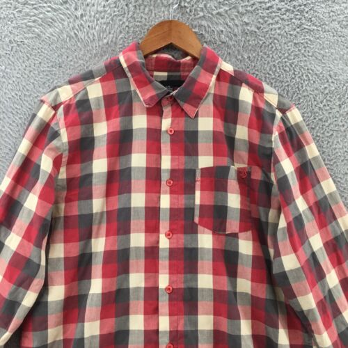 Volcom Shirt Mens Large Red Plaid Check Long Sleeve Button Down Front Pocket - Picture 2 of 10