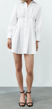 NWT Zara Women's Pearl Appliqué Poplin Dress White Size XS 2816/262