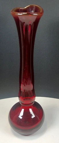 Vintage Viking Glass Ruby Red Hand Blown Swung Vase