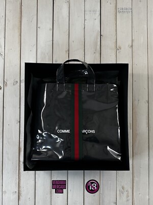 Comme Des Garcons × Gucci Black Web Stripe Paper Plastic PVC Tote
